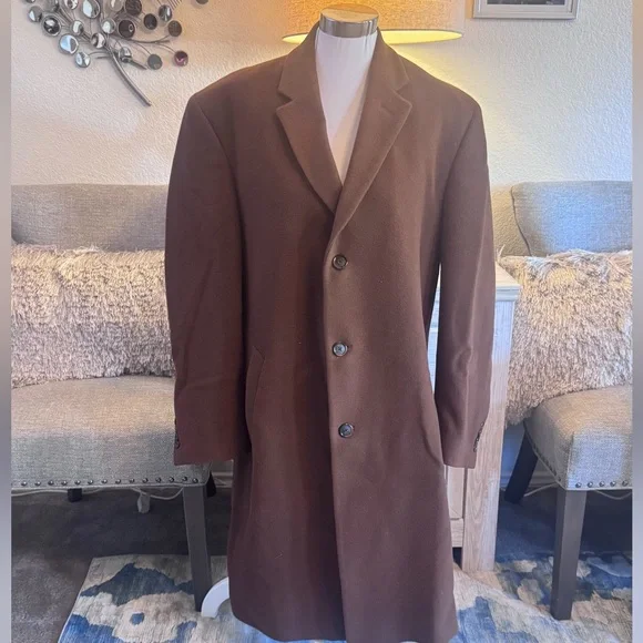 Jos. A. Bank Men’s Wool Blend Overcoat Brown Classic 3-Button Long Coat - Picture 2 of 5